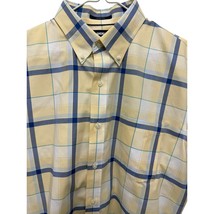 Lands’ End Shirt Men&#39;s L Yellow Blue Plaid Button Up 100% Cotton Short ... - $354.47 MXN