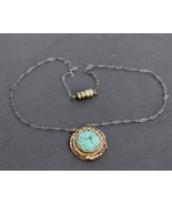Art Deco Chinese Export Carved Turquoise Sterling Silver Vermeil Pendant... - £59.72 GBP