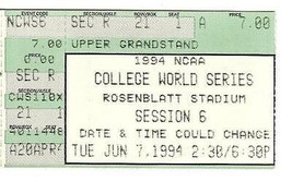 1994 College Baseball World Series Session 6 Ticket stub Oklahoma Sooners - £45.49 GBP