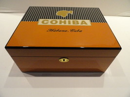 Cohiba Black &amp; Gold Leather &amp; wood Case holds 3 Large cigars &amp; Humidor new - £332.28 GBP