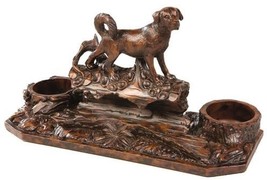 Pen Pencil Holder Desk Tray Rustic Dog Carved Hand Painted USA Made OK Casting - £248.52 GBP