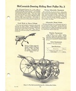 McCormick-Deering Riding Beet Puller Potato Digger Dual Page Ad Spec Sheet - £14.67 GBP