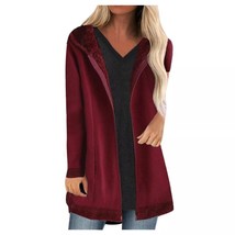 Women&#39;s Plus Size Red Zip Up Winter Long Sleeve Plush Hoodie Coat Jacket M-5XL - £39.87 GBP