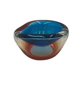Vintage Retro Hip Bohemian Style Heavy Thick Glass Bowl Art Blue Red Clear - £23.33 GBP
