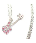 Rocker Girl Guitar Charm Necklace with Pink Rhinestones - £17.26 GBP