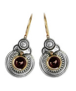  Gerochristo 1055 - Solid Gold, Silver & Garnet Medieval Byzantine Earrings  - $660.00