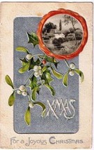 Christmas Postcard White Holly Berries Country Scene Embossed - $2.96