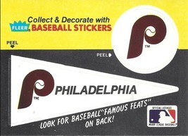 1986 Pennant Team Stickers with Famous Feats On Back Phillies - £0.78 GBP