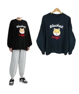 BLOCKAIT Black SHIBA DOG Long Sleeve Relaxed Graphic Sweatshirt Medium - £39.12 GBP