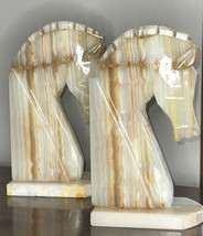 Midcentury bookends marbled onyx Horse Head Natural Stone - £42.39 GBP