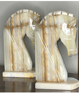 Midcentury bookends marbled onyx Horse Head Natural Stone - £40.81 GBP