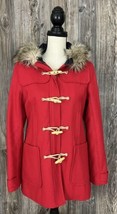 American Eagle Outfitters Red Winter Coat Jacket Wool Blend Faux Fur Hood Medium - £26.58 GBP