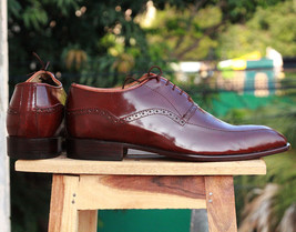 Men’s Handmade Brown Lace Up Leather Stylish Shoes, Men&#39;s Leather Dress Shoes - £115.48 GBP+