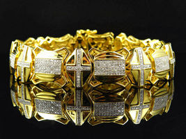 13CT Round Cut Diamond Cross Style Link Men&#39;s Bracelet In 14K Yellow Gold Finish - £181.89 GBP