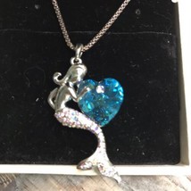 Sivery Mermaid Necklace Swarovski Blue & Clear AB Coated Crystals, 20" NIB - $46.75