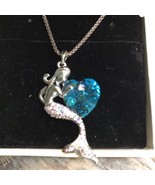 Sivery Mermaid Necklace Swarovski Blue &amp; Clear AB Coated Crystals, 20&quot; NIB - £37.25 GBP