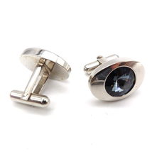 Oval Silver Tone Cuff Links with Large Blue Rhinestones Unmarked Bullet ... - $12.86