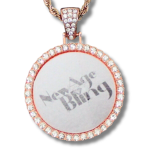 Picture + Glass CZ Photo Pendant 14k Rose Gold Plated Stainless Steel Necklace - £10.26 GBP