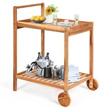 Solid Wood Rolling Serving Cart Kitchen Island with Bottom Shelf - £106.75 GBP