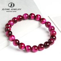 JD Natural Fuchsia Tiger Eye Stone Minerals Round Loose Beads Jewelry  Good Luck - £18.68 GBP