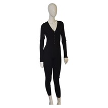 COS Black Wool Rib Knit Long Sleeve Overall Jumpsuit size M - $85.14