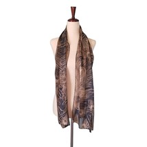 Women&#39;s Scarf Sheer Peacock Feathers Brown Striped Fashion Accessory Rec... - £7.80 GBP