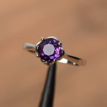 1Ct Round Lab-Created Amethyst Solitaire Engagement Ring 14K White Gold Plated - £87.67 GBP