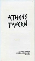 Athens Tavern Menu North Robinson Richmond Virginia 1990&#39;s Greek Restaur... - £13.99 GBP