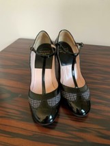 EUC LAURENCE DACADE Black Patent Leather and Fabric T-Strap Pumps SZ 36.... - $110.19