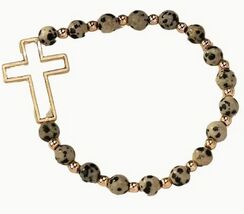 Natural Stone Beaded Bracelet, with Gold Cross, New #AB-386-R2 - €6,86 EUR