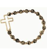 Natural Stone Beaded Bracelet, with Gold Cross, New #AB-386-R2 - $145.95 MXN
