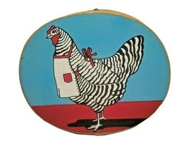 Hand-painted Wooden Round Box Chicken Wearing Apron Vandor Taiwan Vintage 1981 - £19.97 GBP