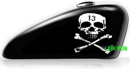 SKULL 13 DECAL sticker outlaw biker motorcycle tank decal skull cross bones - £5.58 GBP