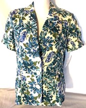 Sag Harbor Vintage Blue Floral Linen Blend Button Front Fitted Shirt Sz 8 New - £15.56 GBP