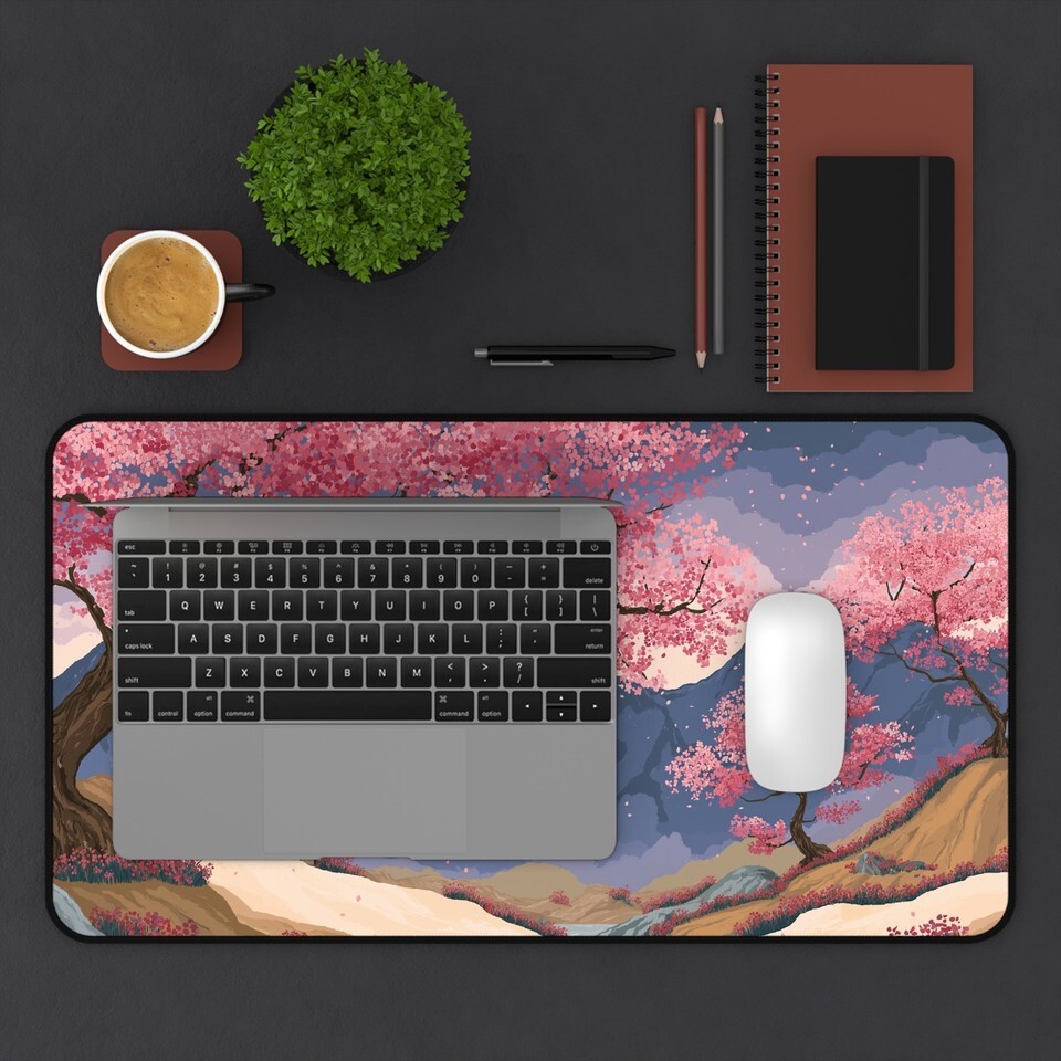 Cherry Blossom Desk Mat, Anime Mousepad, Zen Office Decor, Japanese Aesthetic Item image 4