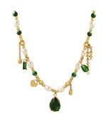Green CZ and Freshwater Pearl Beaded Necklace Stainless Steel - $62.43 CAD