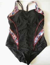 Black with Red Floral Accents 1 pc Bathing Suit Swimwear Size XL, UPF 50+ - $15.79