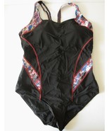 Black with Red Floral Accents 1 pc Bathing Suit Swimwear Size XL, UPF 50+ - $15.79