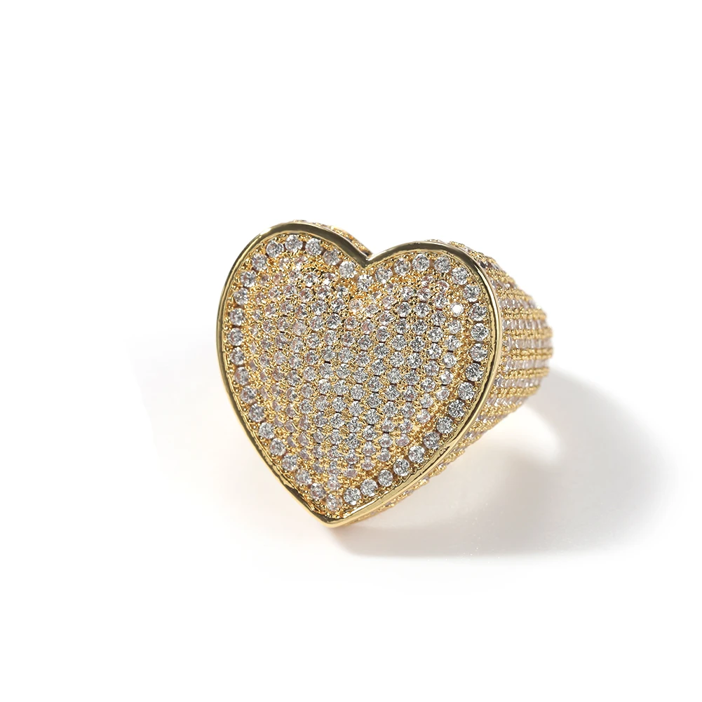 Big Heart Ring for Women Men Micro Paved Iced Out CZ Stones Rings Fashion Delica - £24.47 GBP