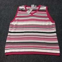 Field Gear FG Sweater Women Large Pink Striped Sleeveless Knit V Neck - £14.52 GBP