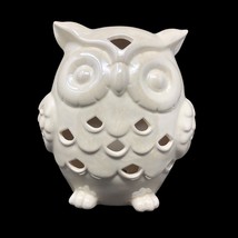 Glossy White 9 1/2&quot; Owl Figure Figurine Opalescent Modern Home Decor - £12.36 GBP
