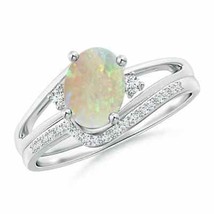 ANGARA Oval Opal and Diamond Wedding Band Ring Set in 14K Solid Gold - £1,016.22 GBP