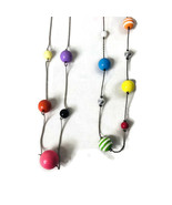 Lot of 2 Wire Necklaces Round Beads Striped Solid 11&quot; &amp; 16.5&quot; - £10.99 GBP