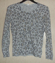 Nwt Womens Gap Light Gray W/ Leopard Print Cardigan Sweater Size M - £26.11 GBP