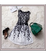 Black or White Lace Embroidery Contrast Bodice Over Chiffon Evening Dress - £55.10 GBP