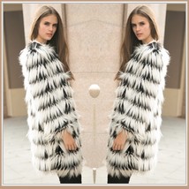 Hairy Shaggy Black and White Long Hair Full Sleeve O Neck Long Faux Fur ... - £169.83 GBP