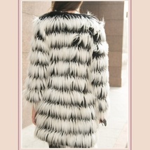 Hairy Shaggy Black and White Long Hair Full Sleeve O Neck Long Faux Fur Coat image 3