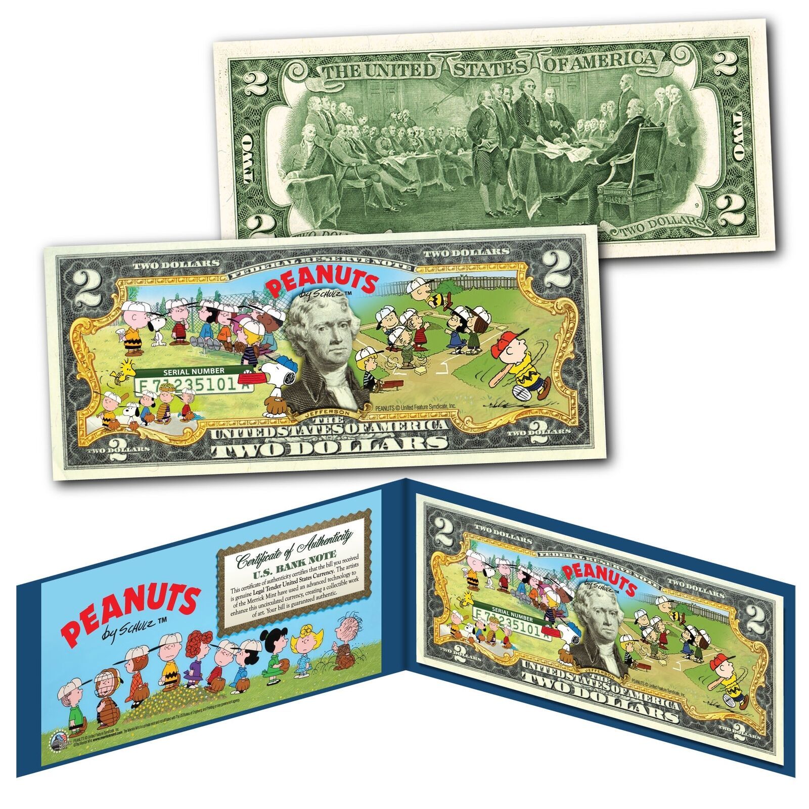 Primary image for PEANUTS Charlie Brown BASEBALL Officially Licensed Genuine Legal Tender $2 Bill