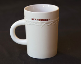 2010 Starbucks 10 Ounce Red Lettering  Coffee Cup Mug Embossed Swag Scrollwork - £7.86 GBP