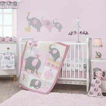Crib Bedding Set Baby Elephant 3-Piece Pink Grey Nursery Quilt Sheet Ski... - $76.97